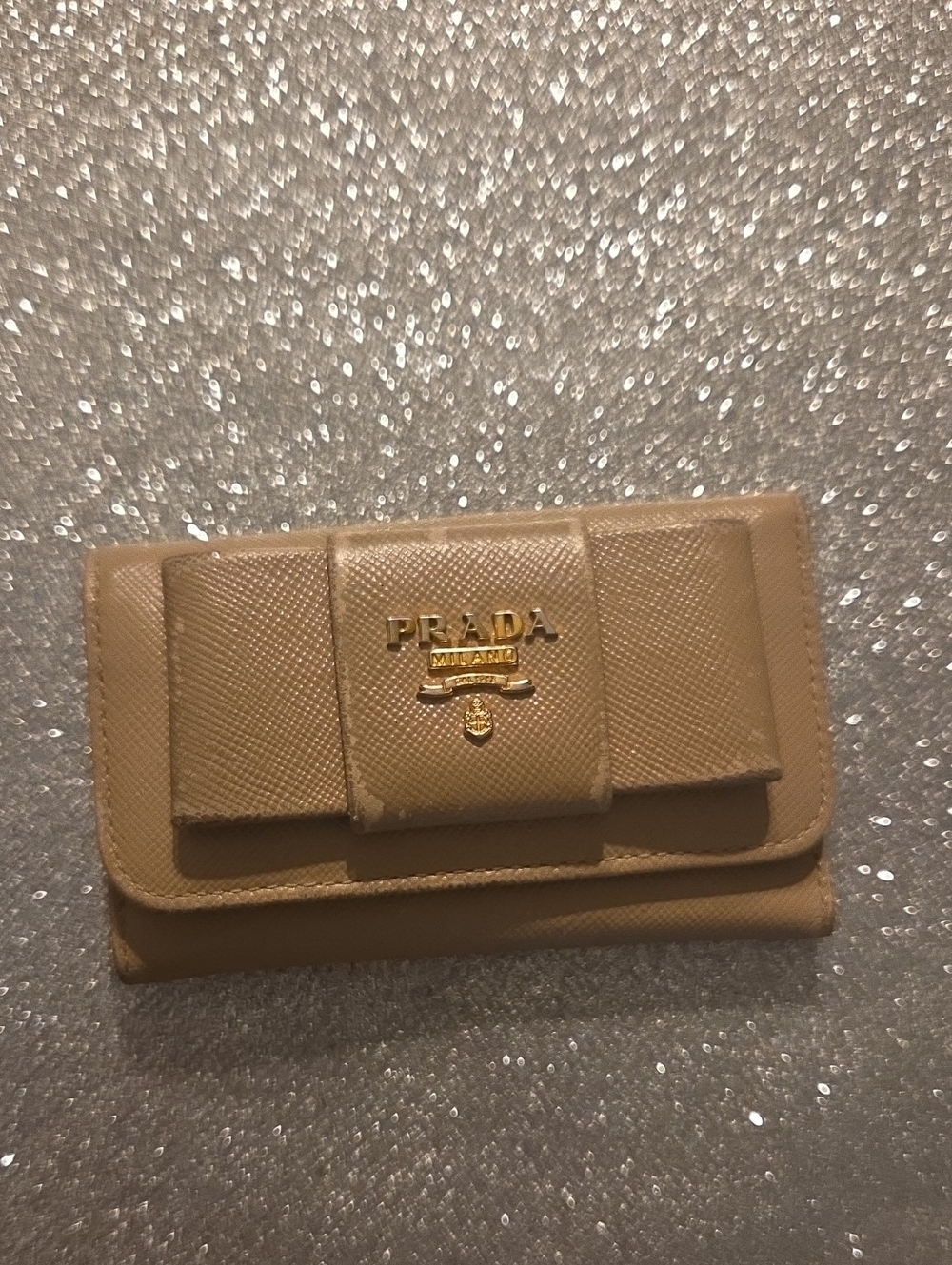 PRADA Tan Leather Bow Card/Keyholder